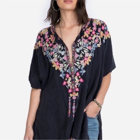 Johnny Was Alia Cupra Blue Multicolor Design Embroidered Poncho Boho Modern - Picture 1 of 16